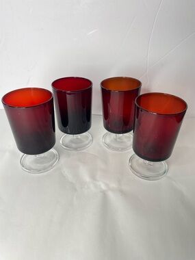 4 Vintage Luminarc Arcoroc Cordial Stemmed Glasses Ruby Red Clear 4.5”